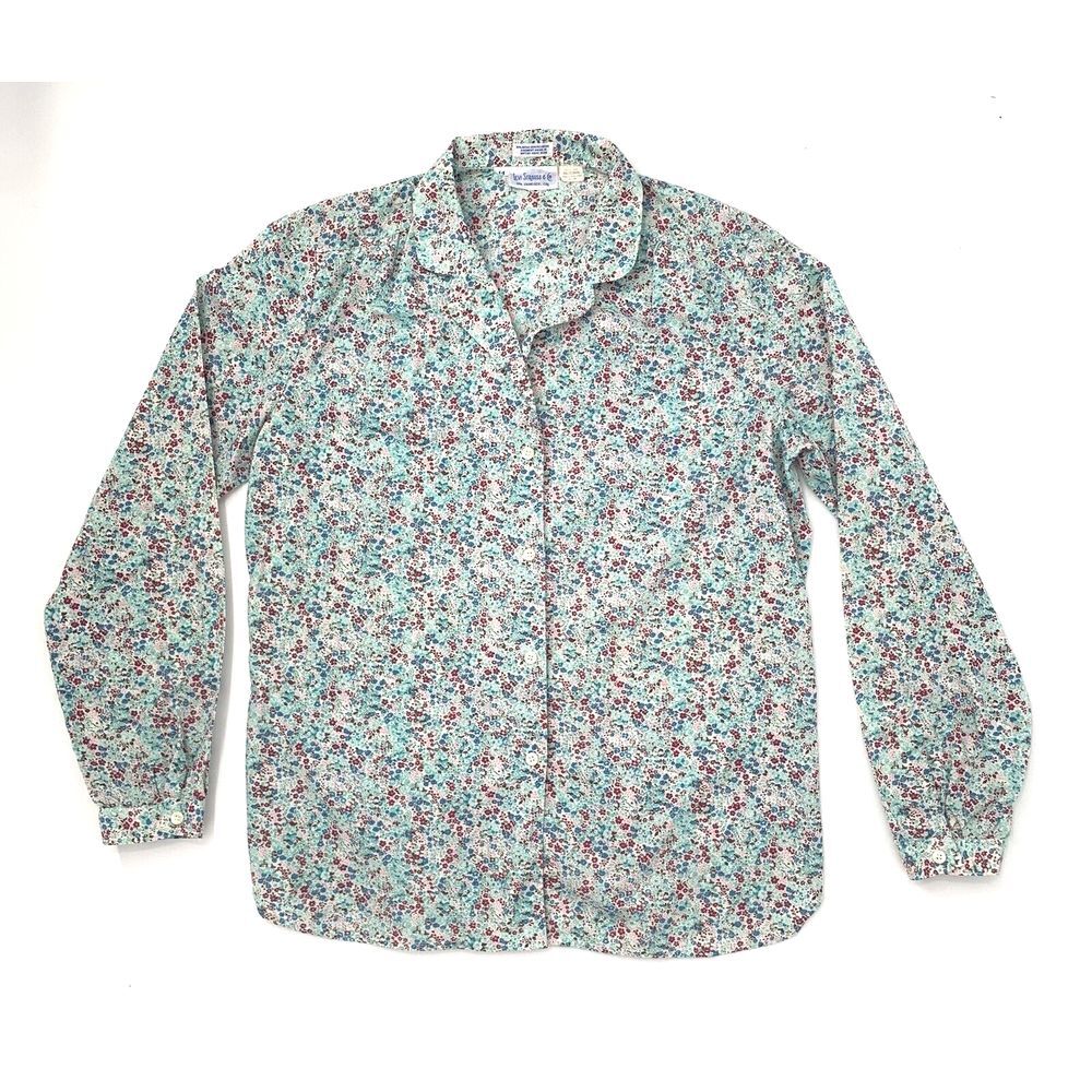 Levi Strauss 70's Vintage Teal & Red Floral‎ Button Up Women's Blouse Size 14